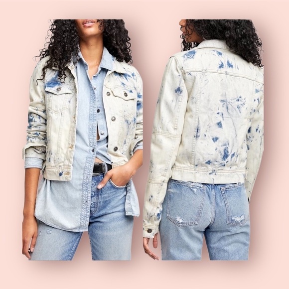 Free People Jackets & Blazers - NWT Free People denim jacket Rumors Jones tie dye blue size small